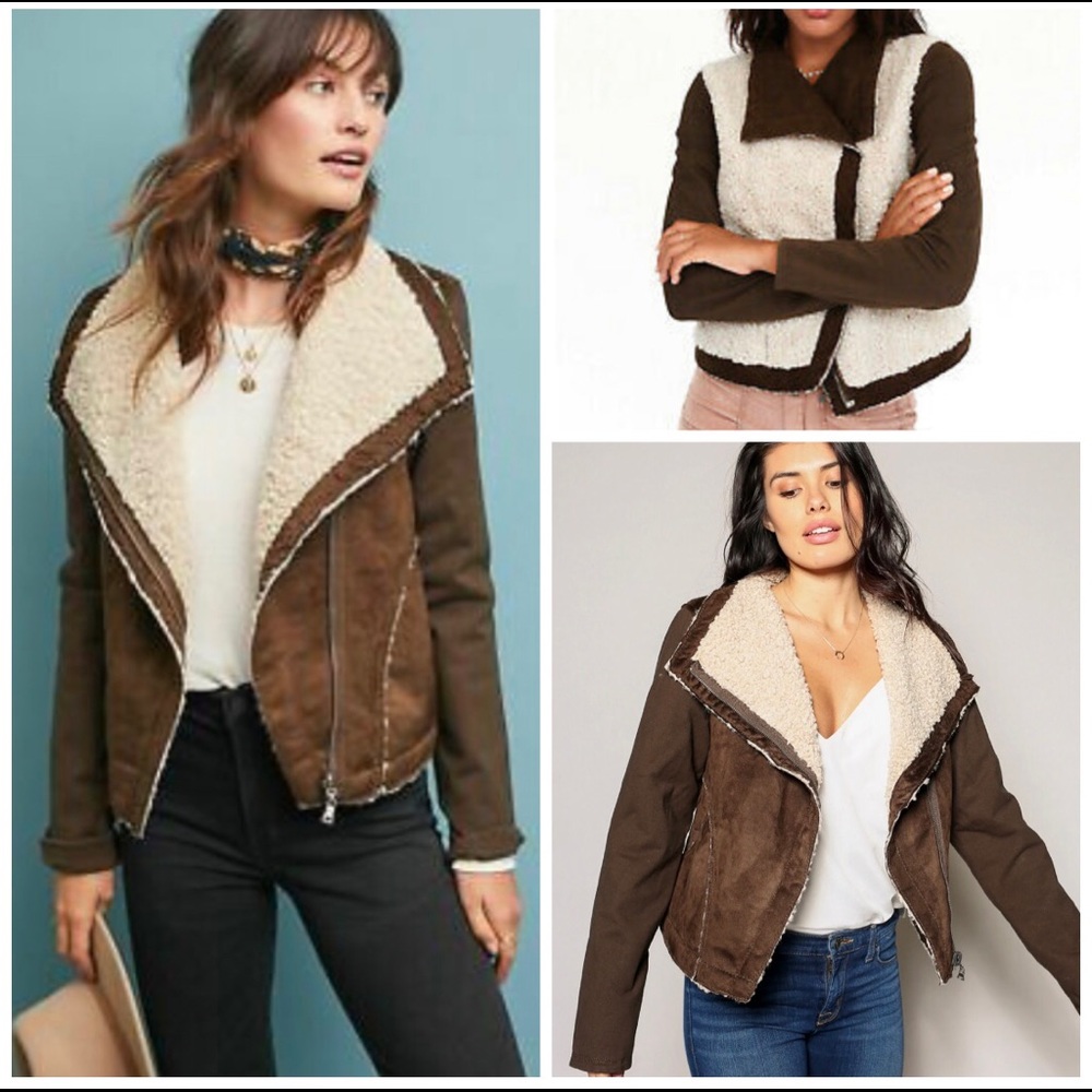 Reversible Anthropologie Marrakech jacket Sherpa lined faux suede moto jacket